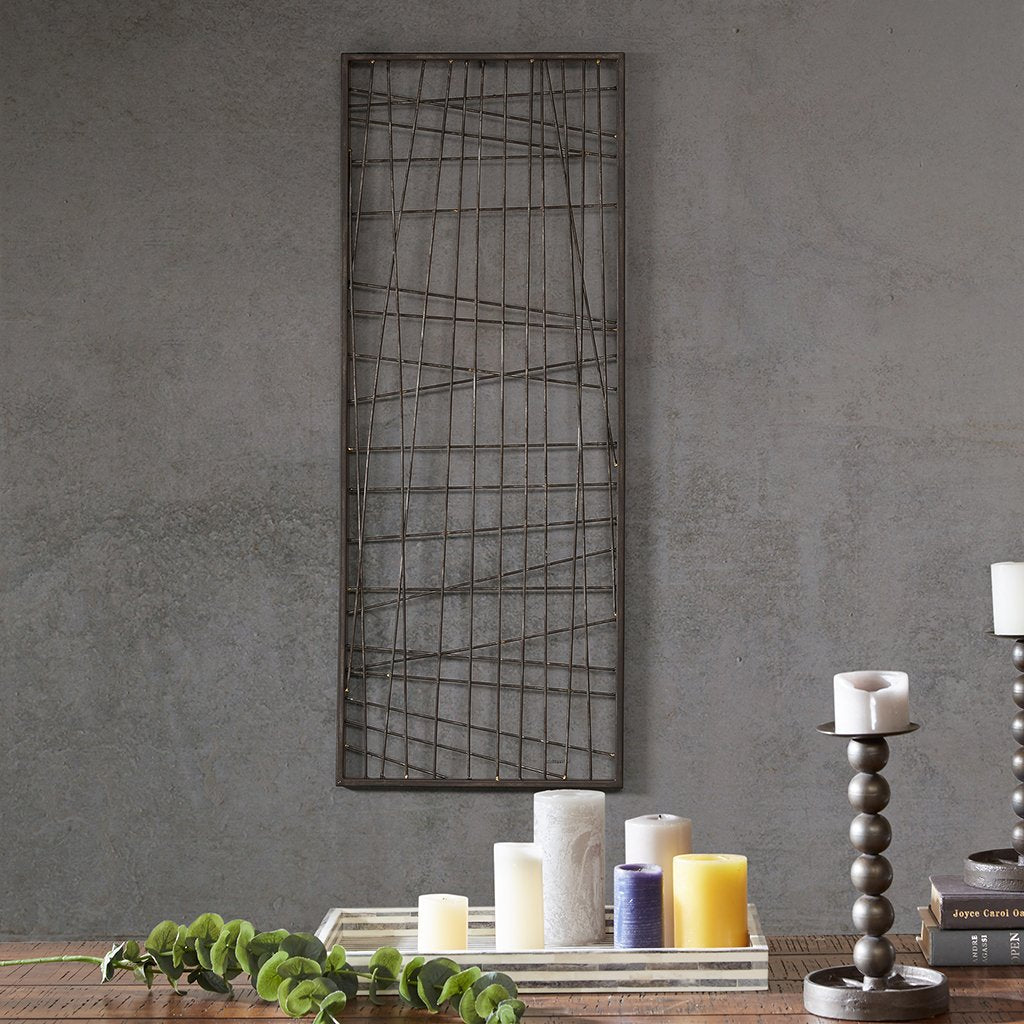 INK+IVY Savoy Wall Art Living Room Décor - Modern Abstract Metal Wire Design Home Accent Entry Way Decoration Ready to Hang Panel for Bedroom, 13.8"W x 0.79"D x 35.4"H, Gold Black