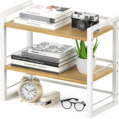 ART-GIFTREE Office Desk Shelf Organizer, Wood Desktop Bookshelf Supplies Storage Rack, Shelf for Top of Desk and Dresser (White-2 Tier)