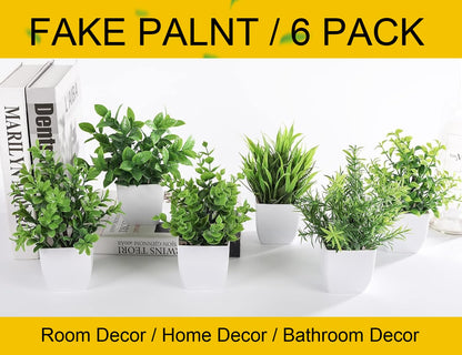 Der Rose 6 Pack Small Fake Plants Artificial Plants in Pots for Home Bthroom Bedroom Living Room Decor Indoor（Green）