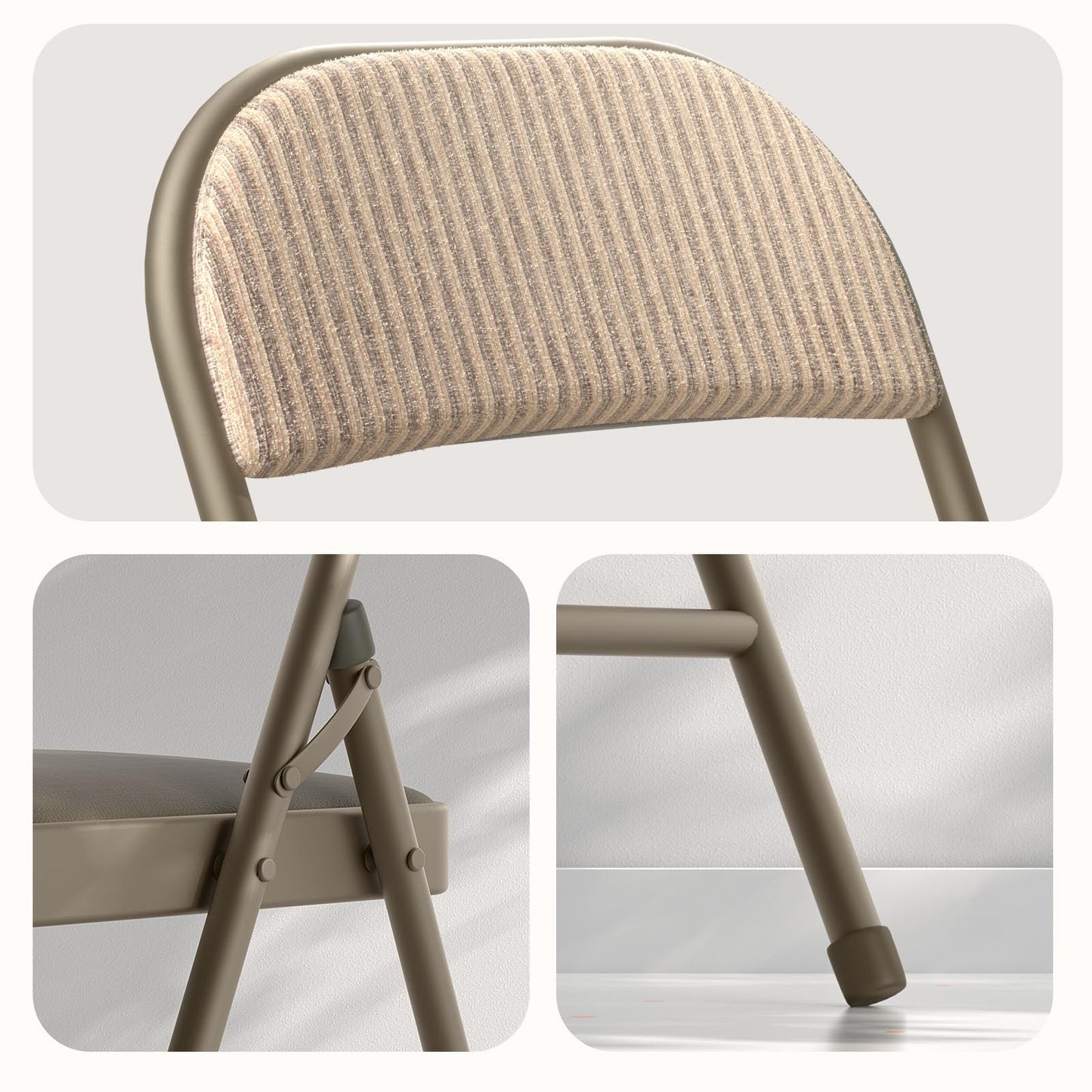 Nazhura 4 Pack Folding Chairs, Fabric Dining Chair Set with Padded Cushion and Back, Indoor Outdoo Seat for Home Office Events Wedding Party (Oatmeal Strip Fabric Seating)