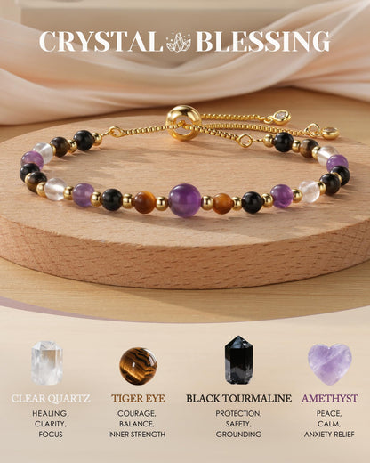 HGDEER Anxiety Relief Items Beaded Bracelets for Women Stress Crystal, Healing Amethyst Tigers Eye Depression Jewelry Fashion Gemstone Purple Stone Anti Tourmaline Natural Gifts Panic Attack Mental