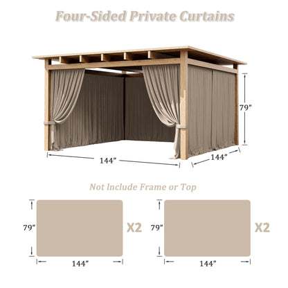 Tounosnt 4-Panel Gazebo Curtain, 12×12ft Waterproof Outdoor Privacy Panels with Zipper, Designed for Patio & Backyard Gazebo Tent (Curtain Only)