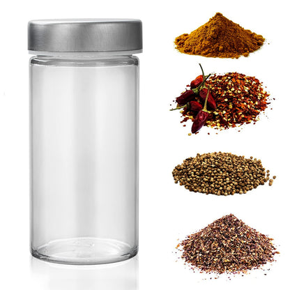 2 Pcs Glass Spice Jars/Bottles - 3oz Empty Round Spice Containers with Airtight Metal Caps with Shaker Lids (2, clear)