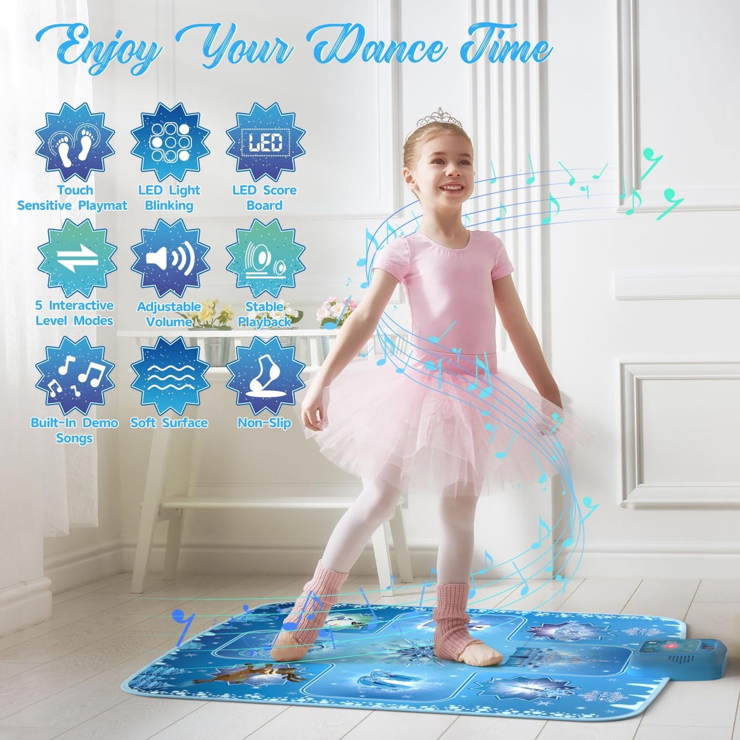 GirlsHome Dance Mat - Frozen Toys for Girls Rhythm Step Play Mat, Electronic Dance Pad with 5 Game Modes, Built-in Music, Touch Sensitive Light Up LED, 2026 New CPF Birthday Gift for Kids Girls 3-12