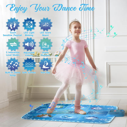 GirlsHome Dance Mat - Frozen Toys for Girls Rhythm Step Play Mat, Electronic Dance Pad with 5 Game Modes, Built-in Music, Touch Sensitive Light Up LED, 2026 New CPF Birthday Gift for Kids Girls 3-12