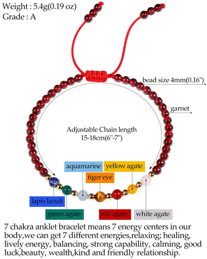 Jewever 7 Chakra Bracelets for Women Real Stone Lucky Rope Crystal Bead Bracelet Crystals and Healing Stones Jewelry Birthday Gifts (Garnet)
