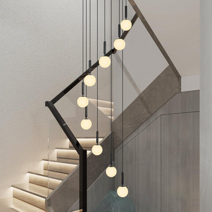 FDPBY 9-Lights Black Chandelier with Milk White Glass Mid Century Modern Globe Pendant Light for Foyer Living Room Entryway Hallway