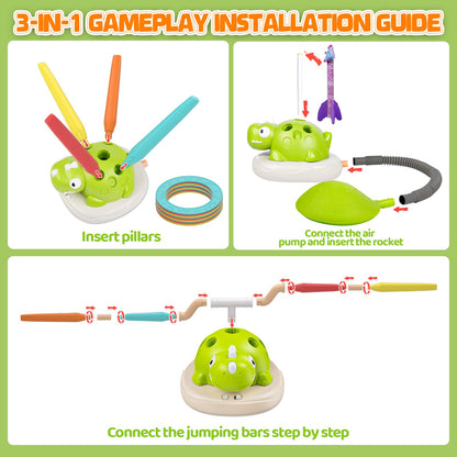 3 in 1 Dinosaur Rocket Launcher Musical Jump Toss Ring Game and Stomping Toys for Kids Outdoor with Remote Control, Indoor Outside Toy for Boys Girls 3-13 Toys for Ages 5 6 7 8 9 10 11 Birthday Gifts