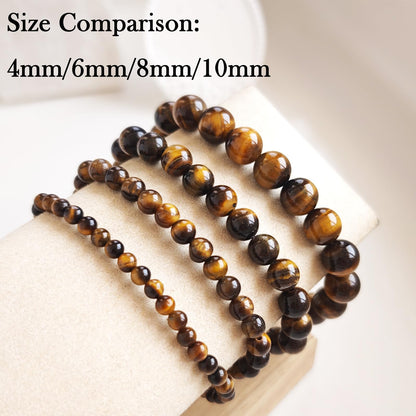 Handmade Natural Gemstone Elastic Bracelet - Healing Crystal Beads Jewelry, Unisex (Yellow Tiger's Eye, 8mm)
