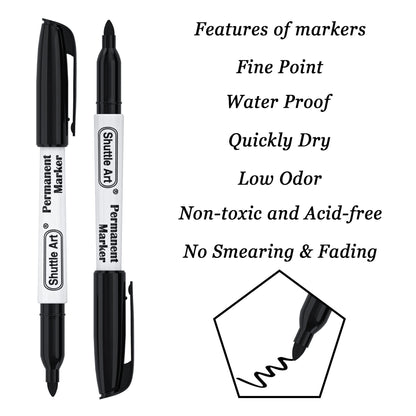Shuttle Art Permanent Markers, 70 Pack Black Permanent Marker set,Fine Point, Works on Plastic,Wood,Stone,Metal and Glass for Doodling, Marking