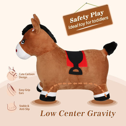 INPANY Bouncy Horse Hopper for Toddlers - Hopping/Bouncing Horse, Inflatable Ride-on Animal Toy for Kids/Children - Plush Covered (Includes Pump)
