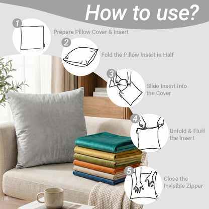 Q&J FABRIC CO. 4 Pack Velvet Decorative Throw Pillow Covers,Soft Square Cushion Case 18x18 Inch Pillow Covers for Living Room Couch Bed Sofa Outdoor Home Decor(Gold/Orange/Silver Grey/Light Coffee)