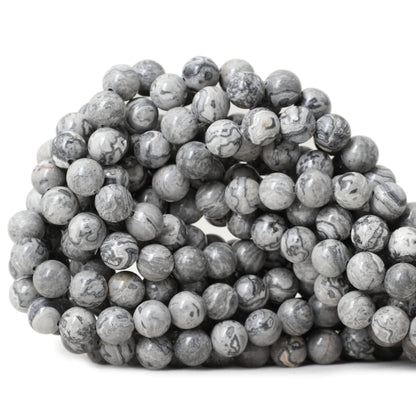 CHEAVIAN 45PCS 8mm Natural Map Stone Round Loose Beads for Jewelry Making DIY Findings 1 Strand 15"