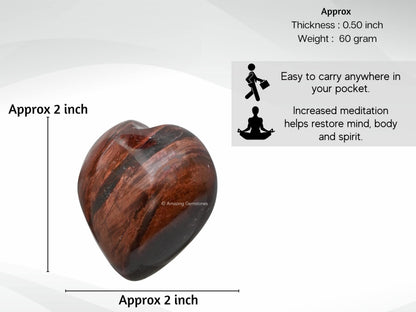 Amazing Gemstone Red Tiger Eye Crystal Heart Palm Stone - Pocket Massage Worry Stone for Natural Body Chakra Balancing, Reiki Healing and Crystal Grid
