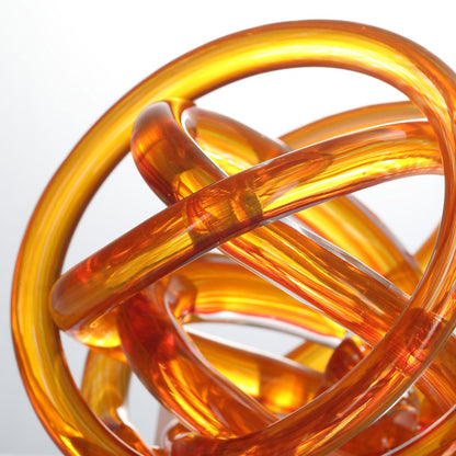 Luxury Lane Hand Blown Infinity Knot Sommerso Decorative Glass Ball for Bowls Home Decor 4 inch Tall Orbit Centerpiece Table Decoration Sculpture Ombre Red