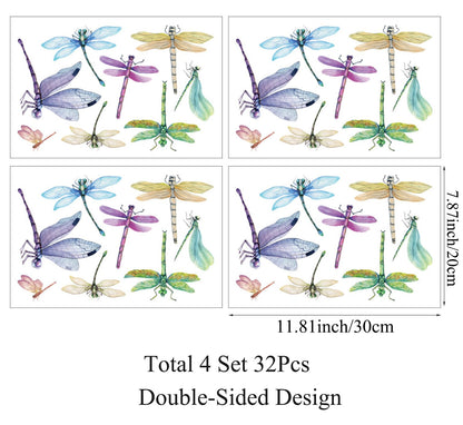 32 Pieces Dragonfly Window Clings Anti-Collision Window Decals Glass Alert Static Decals Prevent Birds Window Strikes for Glass Living Room Door Decoration