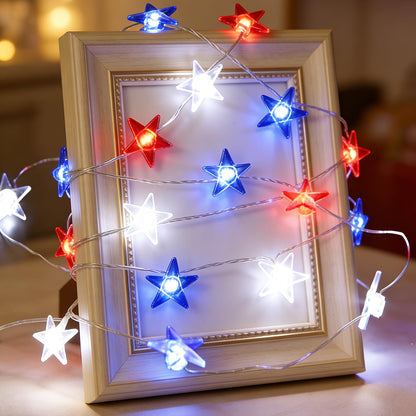 JUSTPRO 100 LED Patriotic Star Lights with Flexible Copper Wire, Plug-in Powered, 8 Lighting Modes for National Day Holiday Indoor Outdoor Decor