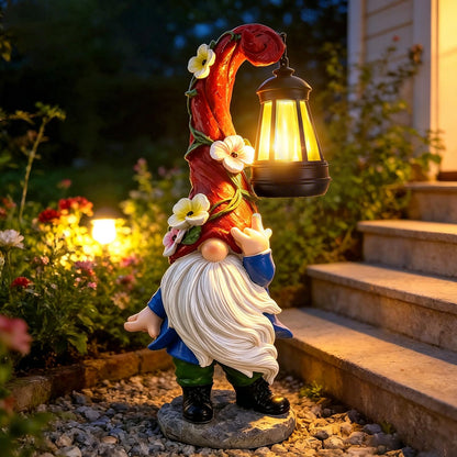 PaLuQiYa Garden Gnome Statue with Solar Lights 13.7" Garden Sculptures Gnomes Decorations Gnome Outdoor Patio Lawn Yard Balcony Birthday Gift for Mom Grandma(Right Light)