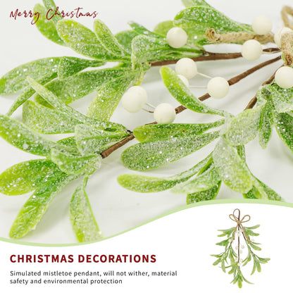 2 Pcs Frosted Mistletoe Hanging Decorations, 10.6'' Artificial Mistletoe Ornament Hanging Kissing Ball with Berry for Christmas Winter Holiday Decor (2, White)