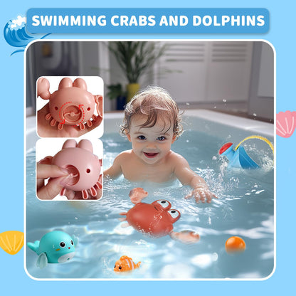 YAZ&OUZ Water Table for Toddlers 1-3, 3-Tier Kids Water Table, Water Tables for Toddlers 3-5 Features Swimming Dolphins & Crabs, Rain Showers Splash Pond, Activity Sensory Play Table for Girls Boys