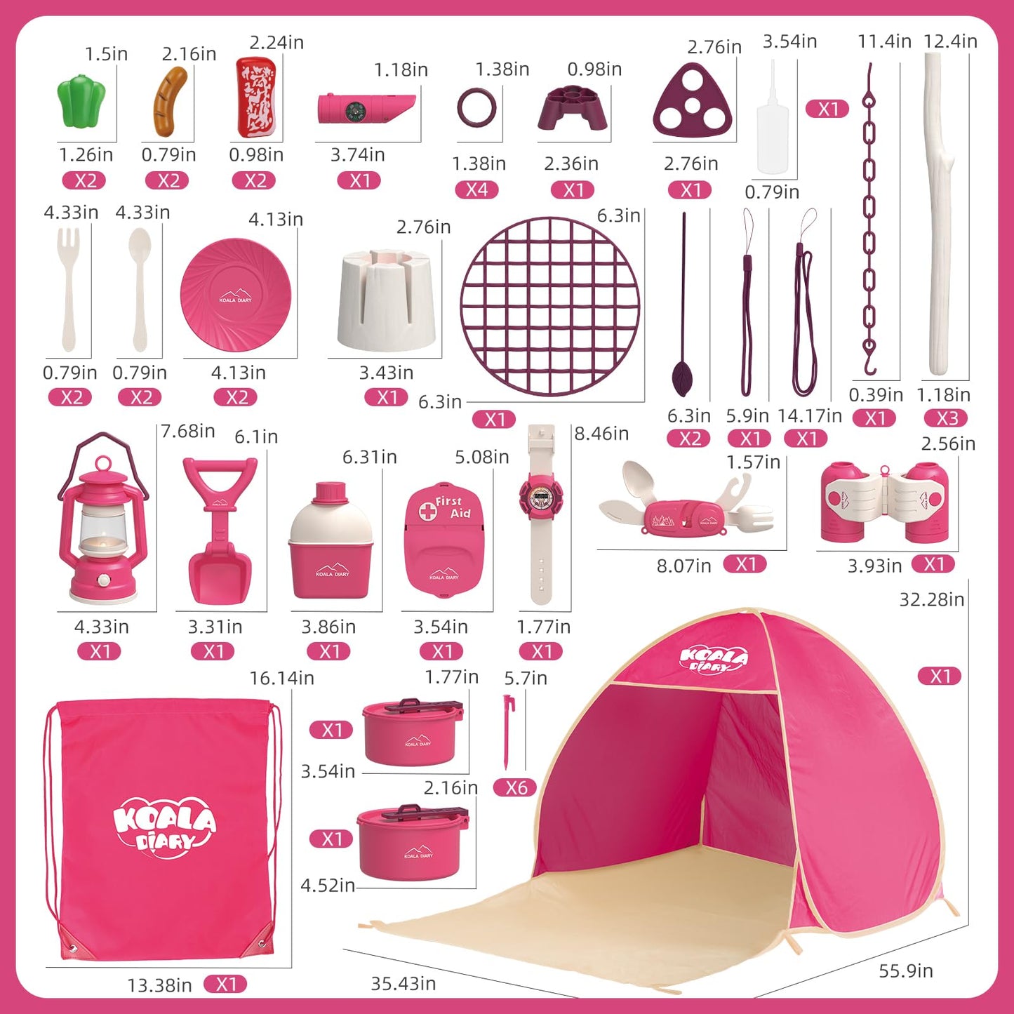 KOALA DIARY Kids Camping Set – an Outdoor Campfire Toy Set Featuring a Tent, Oil lamp, Stove, and More,Gift Idea for Girls Age 3+ Year Old Birthday Christmas