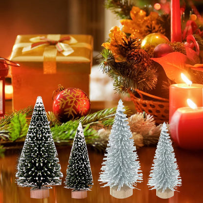 Yahpetes Miniature Christmas Tree 6 Pcs Pine Trees Sisal Trees Snow Frost Ornaments with Wooden Bases for Miniature Scenes, Christmas Crafting and Designing, Mixed Size