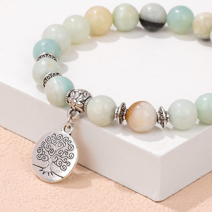 GolbalJew Healing Bracelet For Women Anxiety Amazonite Beaded Bracelets Jewelry Healing Stone Tree of Life Pendant Bracelet Stress Relief Yoga Beads Chakra Bracelets Gifts For Women