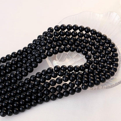 QINJIEJIE 100PCS Black Obsidian Beads 8mm Black Beads Natural Stones Bead Round Loose Gemstones Crystals Bead for DIY Bracelet Beading Jewelry Making Necklace Earrings 0.32" Crystal Stone