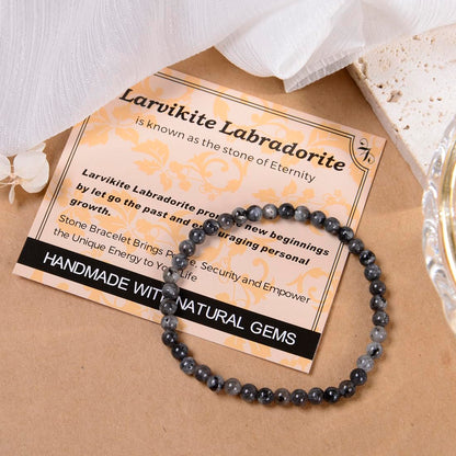 MASSIVE BEADS Larvikite Labradorite - Eternity - Handmade Handmade Yoga Stretch Elastic Bracelet Natural Stone Crystal Healing Power Energy Gifts for Unisex Adult 4mm