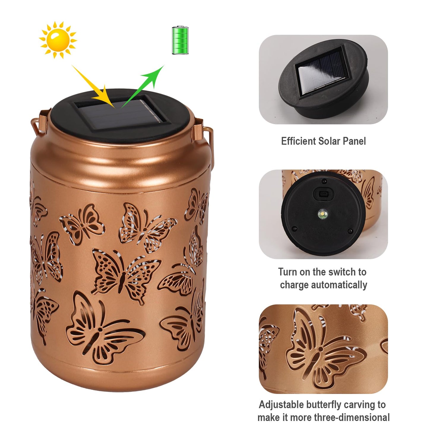 Edenseelake Butterfly Solar Lanterns Outdoor Waterproof, Butterfly Garden Decor Gifts for Women, Mom, Grandma, Outdoor Hanging Lantern for Patio, Porch, Yard, Pathway