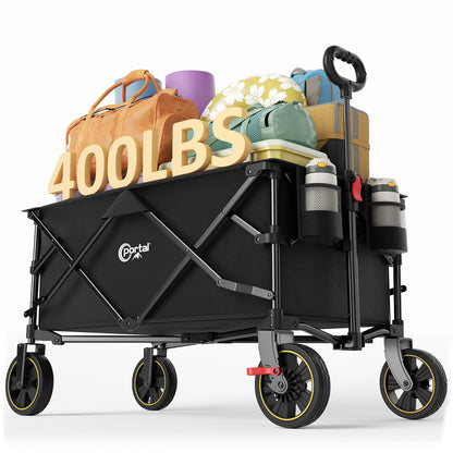 Portal Collapsible Folding Wagon Cart, 400lbs Heavy Duty Foldable Wagons with Wheels & Brake, Utility Grocery carts for Outdoors Camping, Shopping, Sports, Garden, Beach, Black