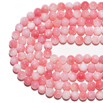 10mm Natural Pink White Jade Gemstone Beads Polished Round Smooth Stone Beads for Bracelets Jewelry Making 15inch Loose Beads