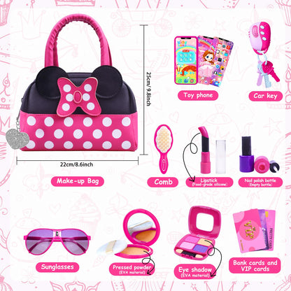 Kaodezhu Pretend Play Purse for Little Girls-Toddler Purse Set Pretend Play Makeup Toys for 3 4 5 6 Year Old Kids,Toddler Purse with Accessories,Toy Purse Perfect for Girls Birthday Gifts (MNLSBB 2A)