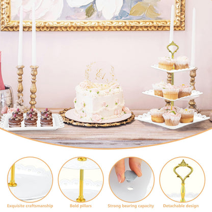 Lazycorner 10 Pcs Dessert Table Display Stands Set , with 4 Pcs 3-Tier Cupcake Stand & 6 Pcs Food Serving Tray - Cookie Tray Rack Serving Tray Cake Display Tower for Wedding Baby Shower Tea Party