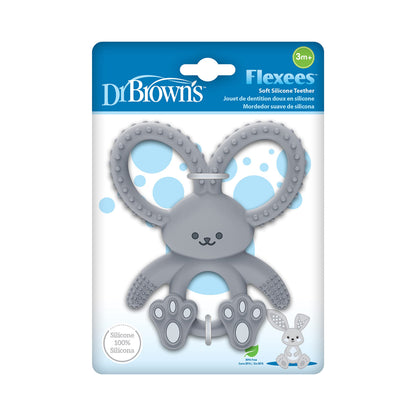 Dr. Brown's Flexees Gray & Pink Bunny Silicone Baby Teethers, BPA Free, for 3 Months+ Babies