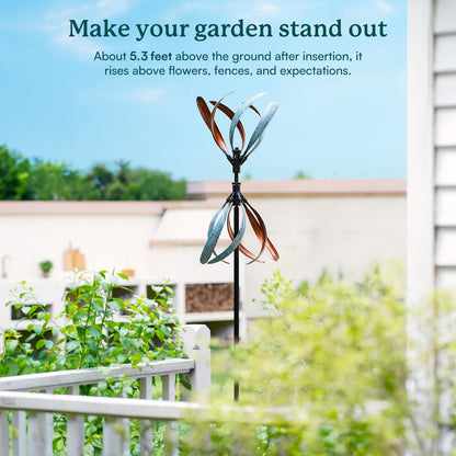 Cyan Oasis Wind Spinners Outdoor – Metal Large Wind Spinner with Stake for Yard and Garden, Garden Wind Sculptures & Spinners, Ideal Gift for Family (13'' W x 70.5'' H)