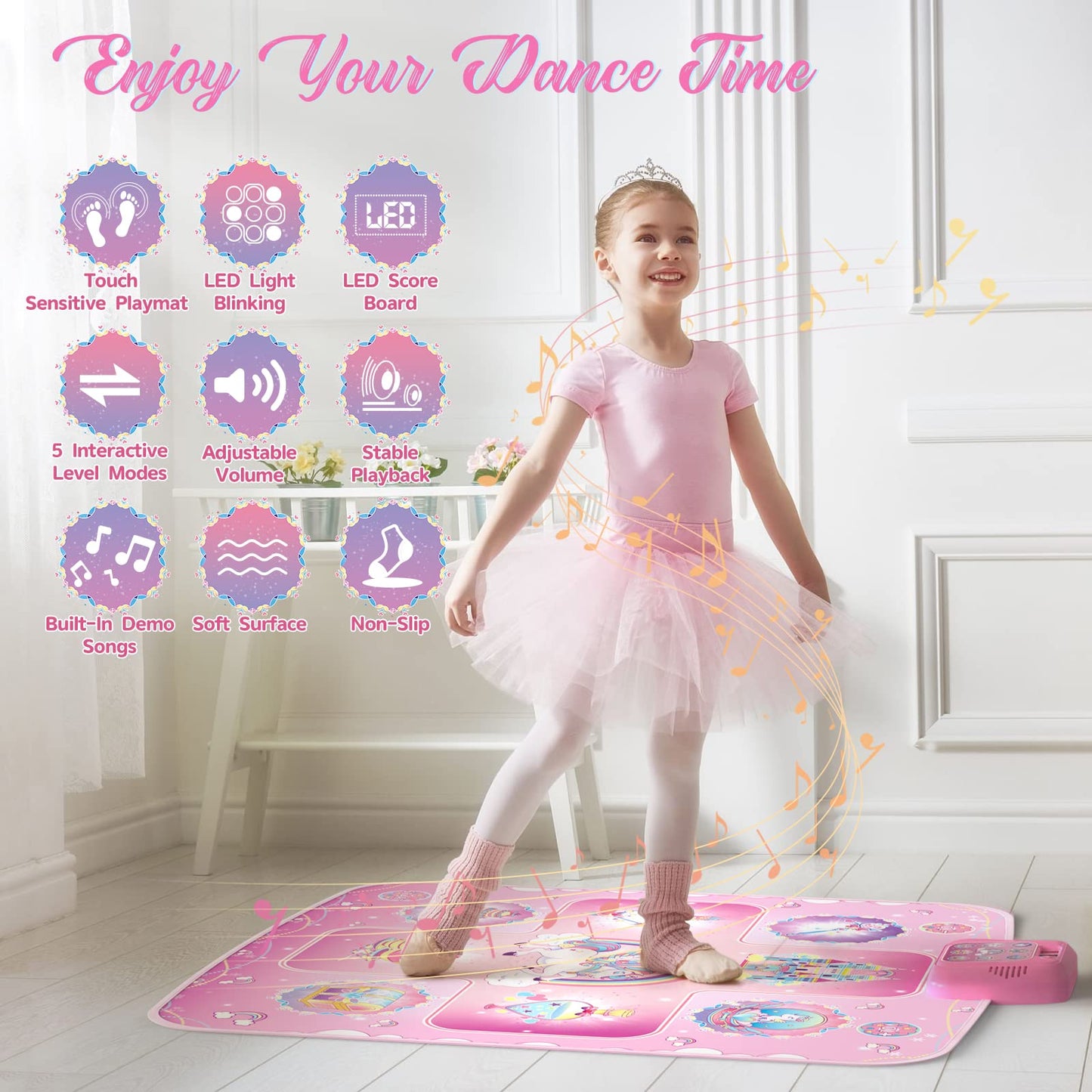 GirlsHome Dance Mat - Unicorn Toys for Girls Rhythm Step Play mat, Electronic Dance Pad with 5 Game Modes, Built-in Music, Touch Sensitive Light Up LED, 2026 New CPF Birthday Gift for Girls 3-12