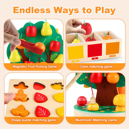 INIFEIDALA Montessori Apple Picking Magnetic Tree Toy-Wooden Peg Board Bead Game