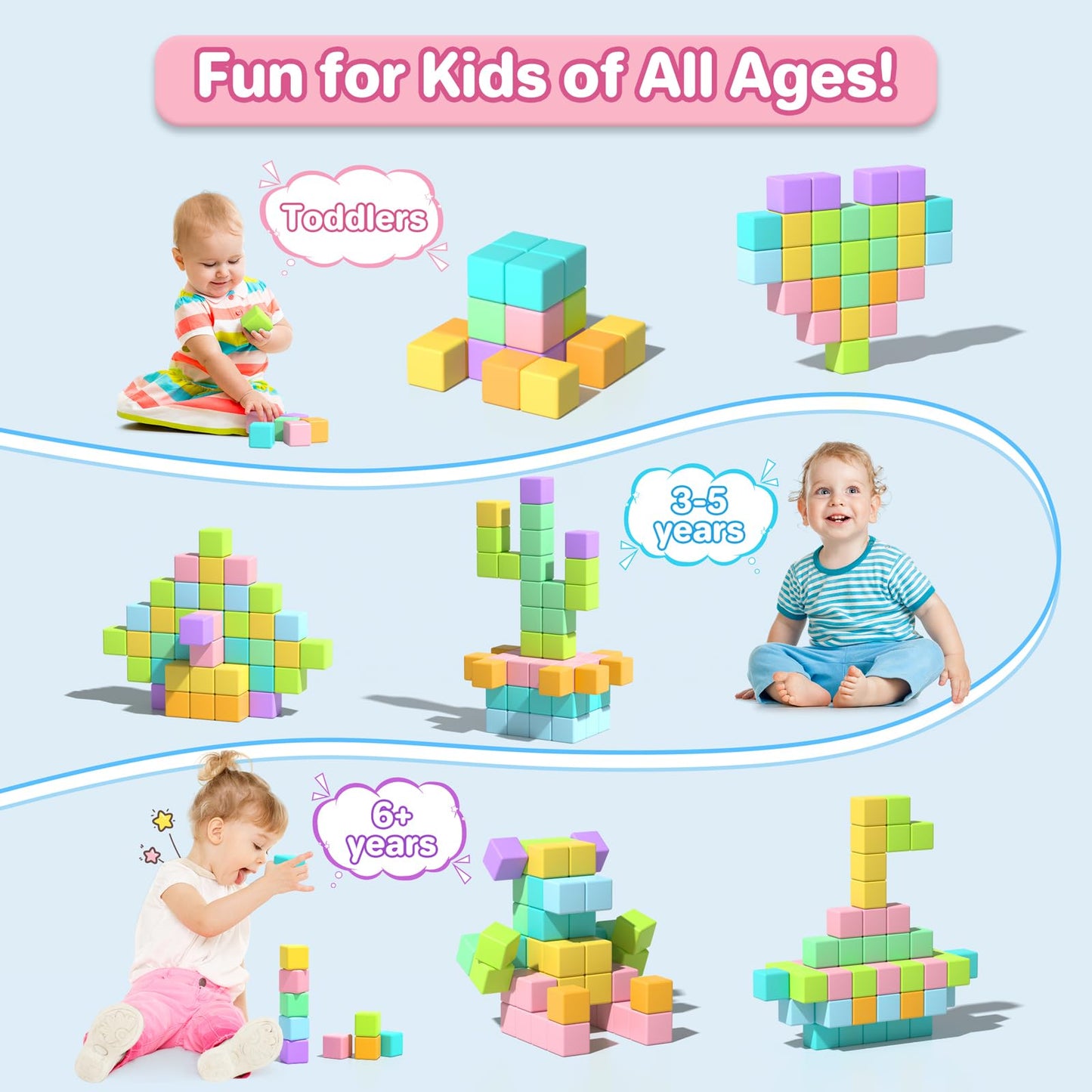 Asago Magnetic Blocks for Toddlers 1-3, 56PCS 1.34in Large Macaron Magnet Building Cubes for Kids, Stem Preschool Stack Construction Educational Toys for 3-5 Years Old Boys Girls
