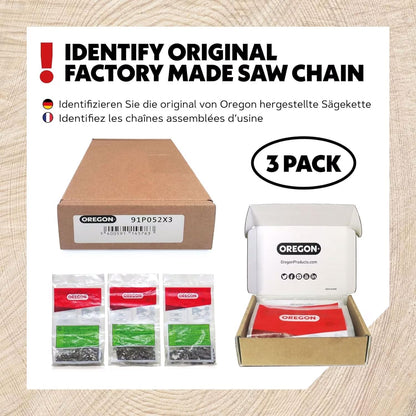 Oregon 3-Pack 3/8" LP Pitch, .050" (1.3mm) Gauge, Chainsaw Chain for 20" (50cm) Bar, 72 Drive Links – Full Chisel Replacement Saw Chain, Fits & Replaces Stihl & Husqvarna, Fits Jonsered, Echo and more