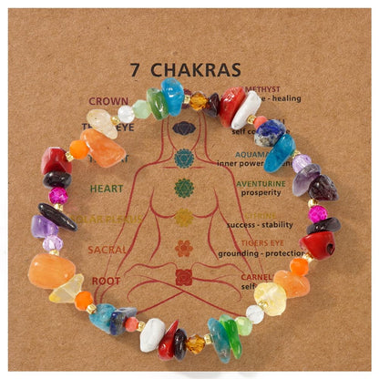 Ustome Colorful Healing Chip Crushed Crystal Inspirational Seven Chakras Beaded Bracelets for Women,Relaxation Energy Inner Peace Stretchy Jewelry,Daily Vacation FriendShip Gifts