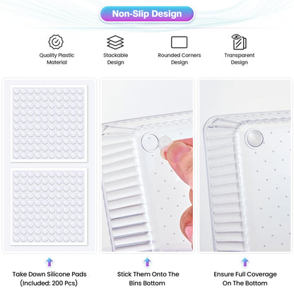 Okylvve 25 PCS Clear Plastic Drawer Organizer Set - 4 Sizes Makeup Organizer Desk Drawer Divider Bathroom Organizers and Storage Bins for Makeup, Jewelry, Gadgets, Office, Kitchen, Bedroom, Bathroom
