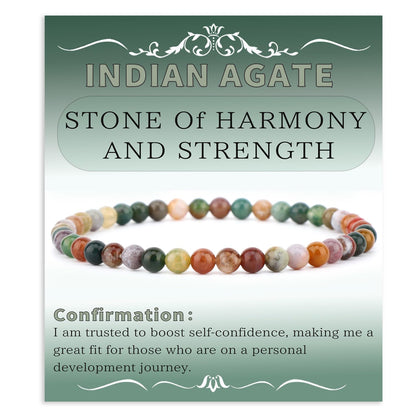 Bymitel 4mm Indian Agate - Handmade Reiki Gemstone Stretch Bracelet, Natural Beauty & Spiritual Essence, Crystal Healing for Unisex Adults