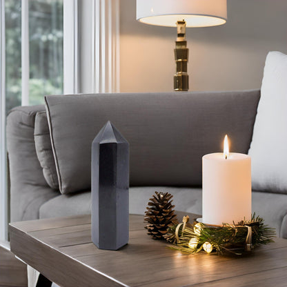Sisamn Natural Black Tourmaline Column Chunk - Handcrafted Healing Crystal Wand Tower Obelisk, Energy Protection Stone for Meditation, Chakra Balancing, Positive Energy, 0.6-0.9lb