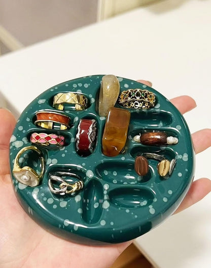 gugululu Ceramic Ring Tray, Handmade Green Ring Dish Rings Holder Ins Blogger Same Rings Organizer Plate 15 Slots Decorative Jewelry Tray for Birthday Mother's Day Gift (dark green)