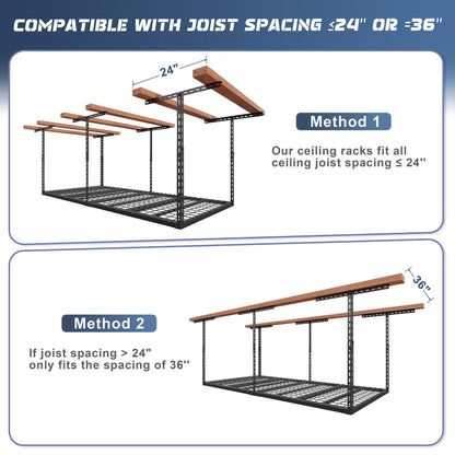 Jusgym 3X6FT Overhead Garage Storage Rack, 26"-40" Height Adjustable Garage Ceiling Storage Racks, Heavy Duty Metal Overhead Storage Organizer System, 450LBS Weight Capacity