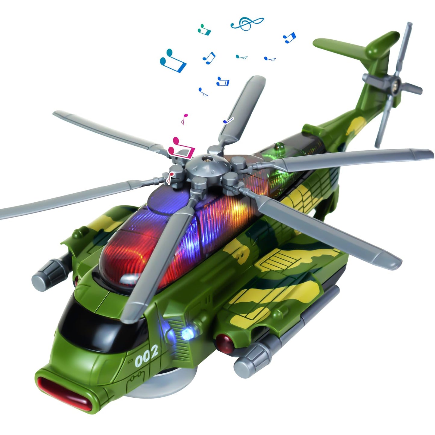 Bloolilies Helicopter Toy for Kids 3-5 6 7, Army Military Toy Helicopters with Lights and Music for Toddlers Birthday Gift, Bump and Go Airplane Toys for Boys Girls 3 4 5 6 7 Years Olds