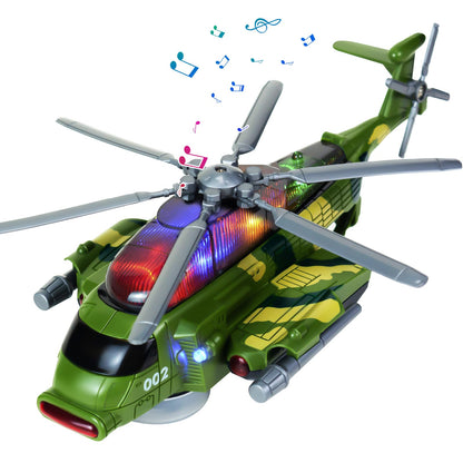 Bloolilies Helicopter Toy for Kids 3-5 6 7, Army Military Toy Helicopters with Lights and Music for Toddlers Birthday Gift, Bump and Go Airplane Toys for Boys Girls 3 4 5 6 7 Years Olds