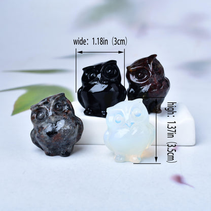 WUYOUSHI Natural Flame Stone Crystal Owl Decor Healing Stone Crystal Pocket Figurine Statue Hand Carved Polished Natural Gemstone Office Desk Meditation Spiritual Gift