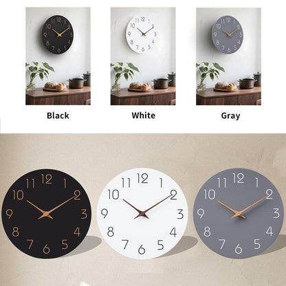 Mosewa Wall Clock 14 Inch Gray Battery Operated Silent Non Ticking Simple Modern Wood Clock Decorative for Bedroom Living Room Kitchen Home Office